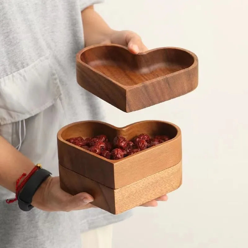 Plateau Décoratif en Bois Forme Cœur pour Desserts et Sushis