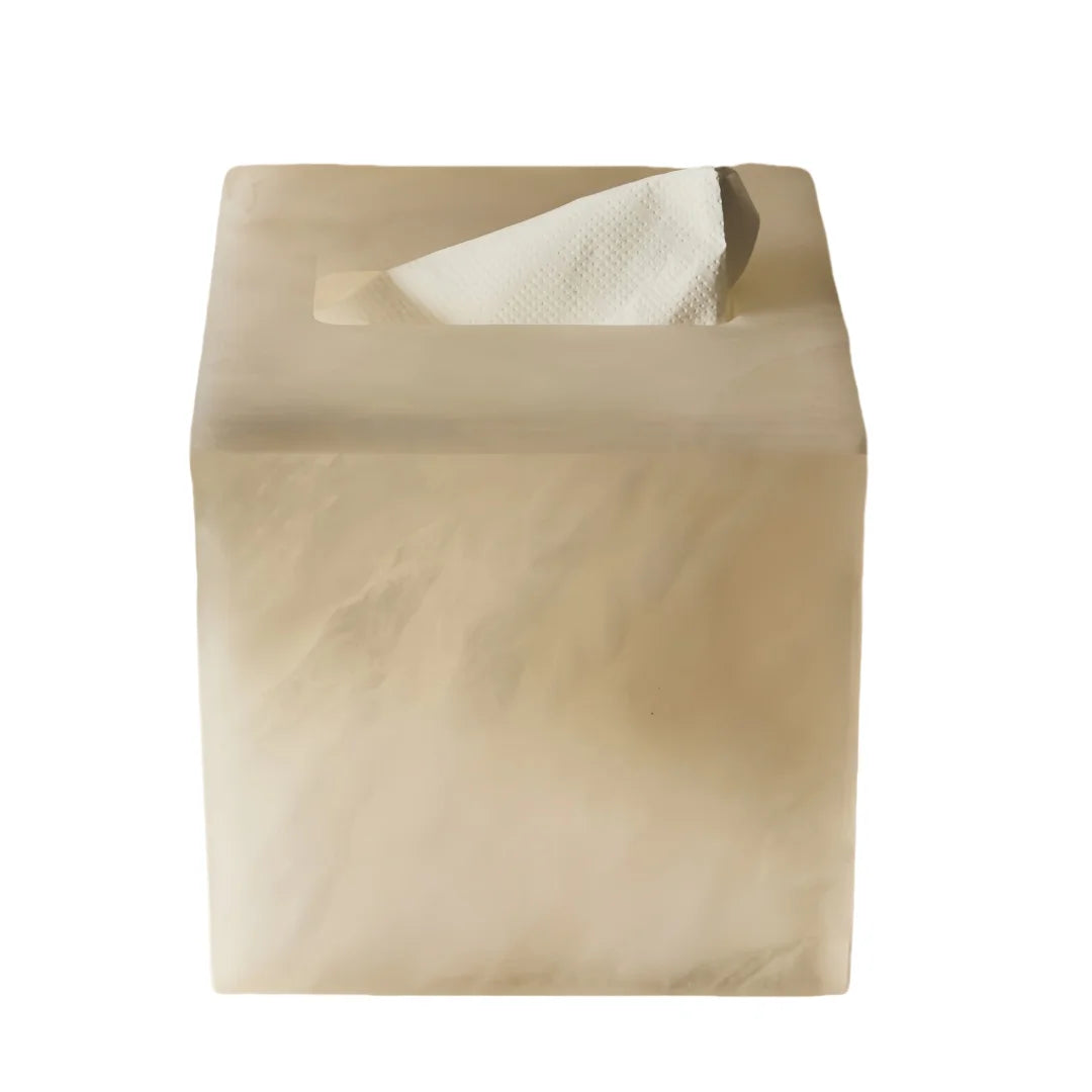 Boîte à Mouchoirs en Marbre Albâtre Naturel - Design Carré