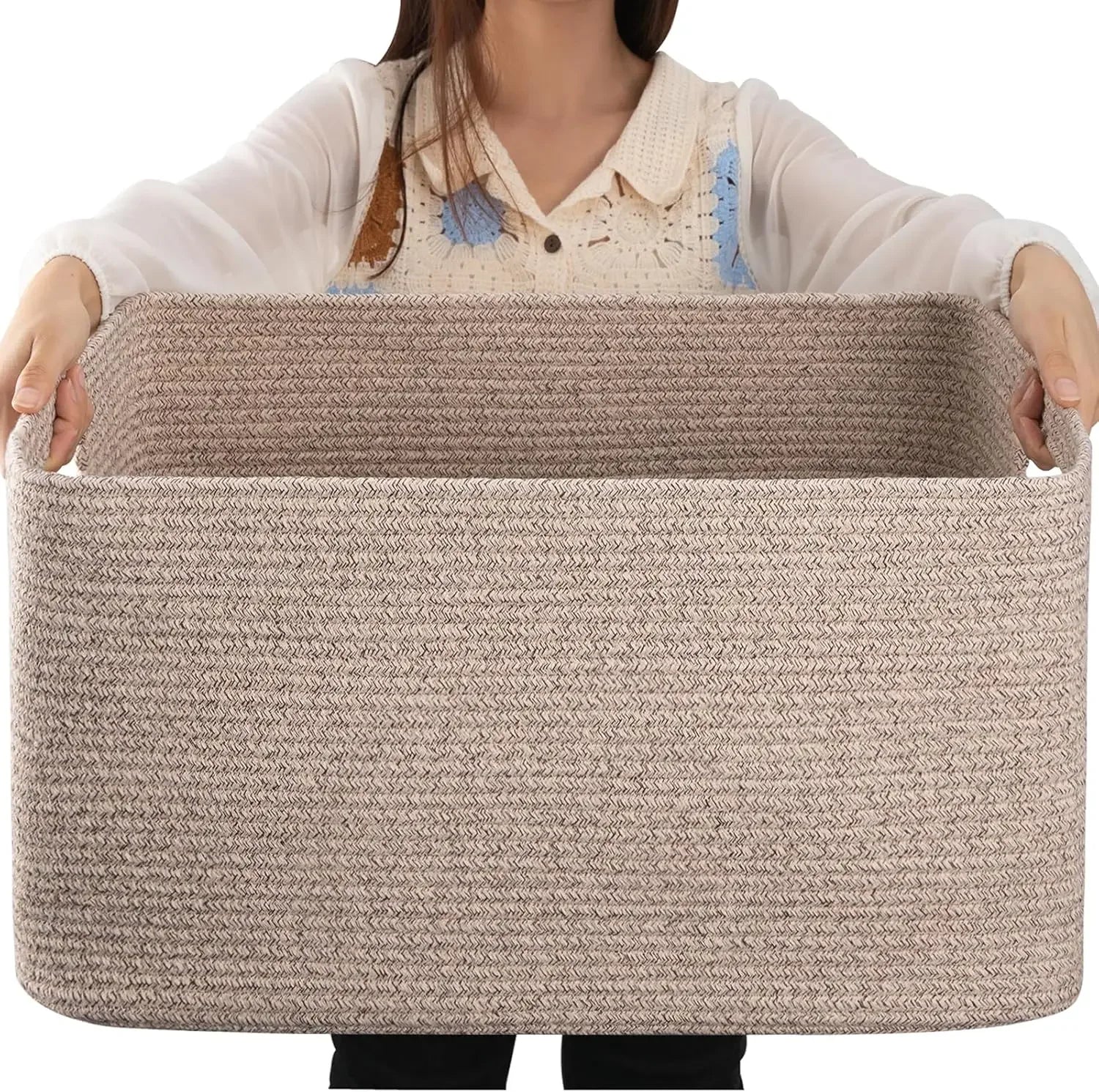 Panier à Couvertures Tressé avec Poignée Corde de Coton