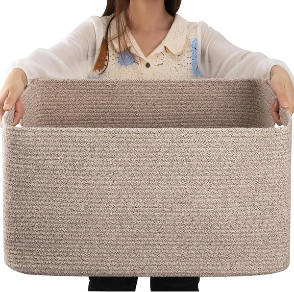 Panier à Couvertures Tressé avec Poignée Corde de Coton