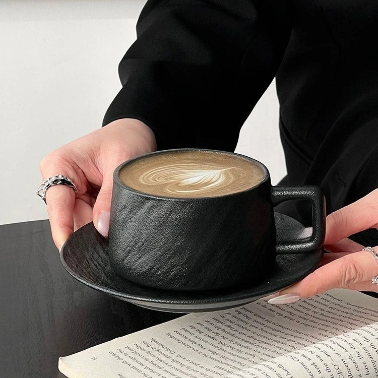 Tasse en Céramique Motif Pierre Rétro avec Soucoupe