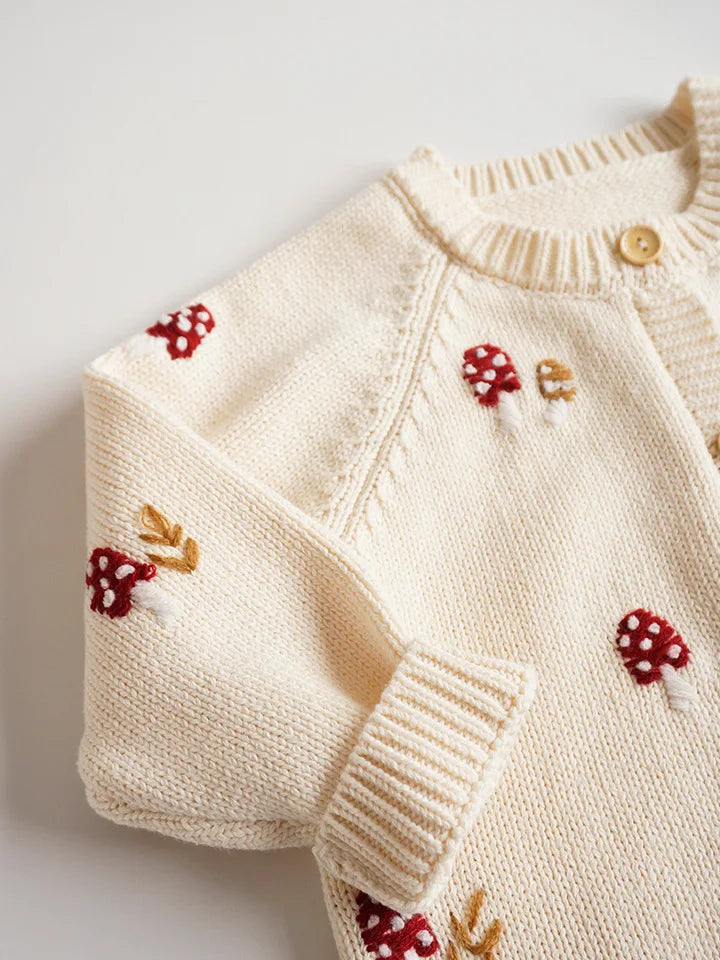 Cardigan Fille Brodé Motif Champignon