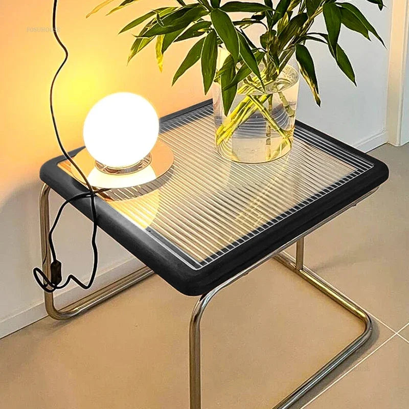 Table Basse Verre et Inox - Style Japonais Rétro