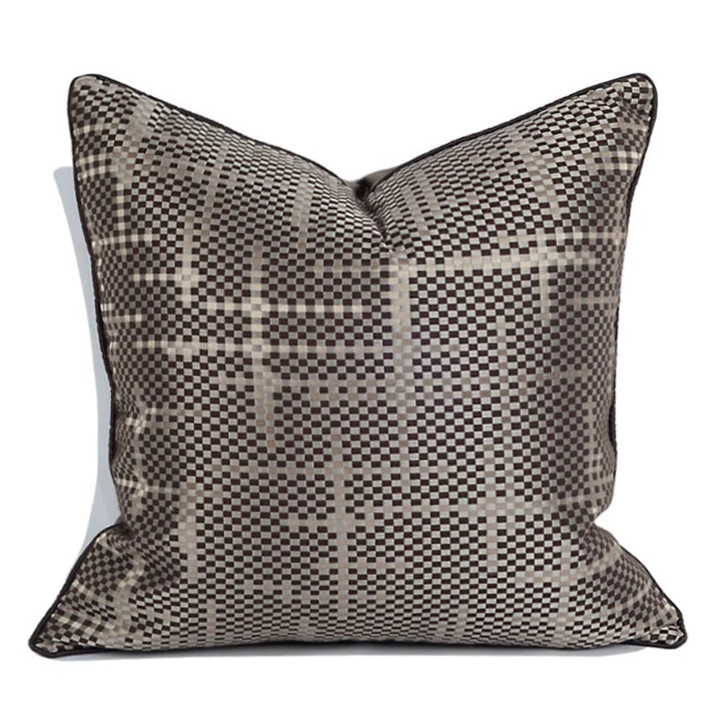 Housse de Coussin Wabi Sabi Tressée Brun Motif Géométrique