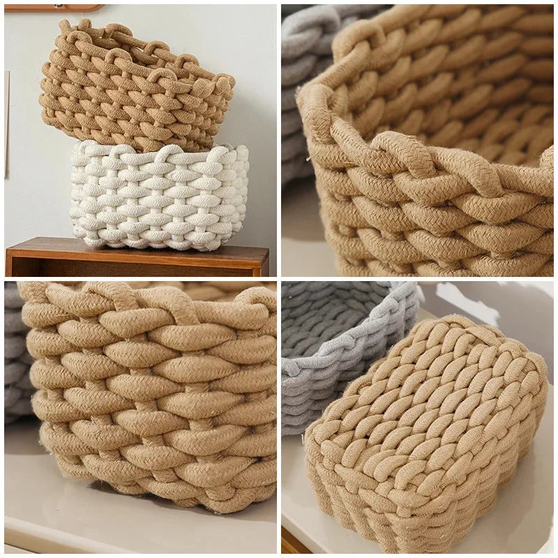 Petit Panier de Rangement Tressé en Corde de Coton