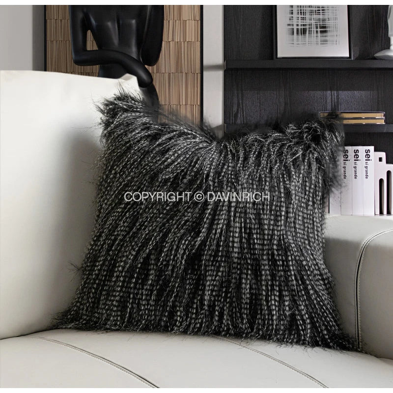 Housse de Coussin Fourrure Noire - Style Art Déco