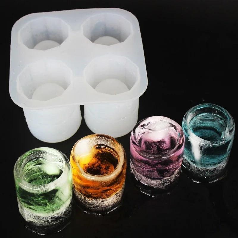 Moule à Glaçons en Silicone Forme Ronde 4 Cavités