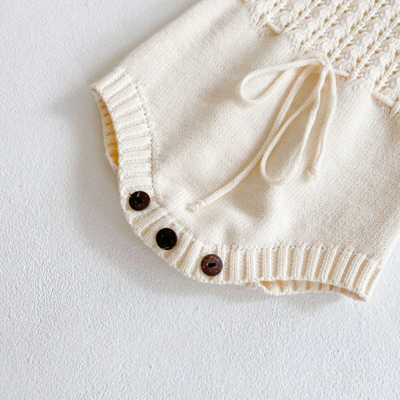 Barboteuse Fille Tricot Ajouré Manches Longues