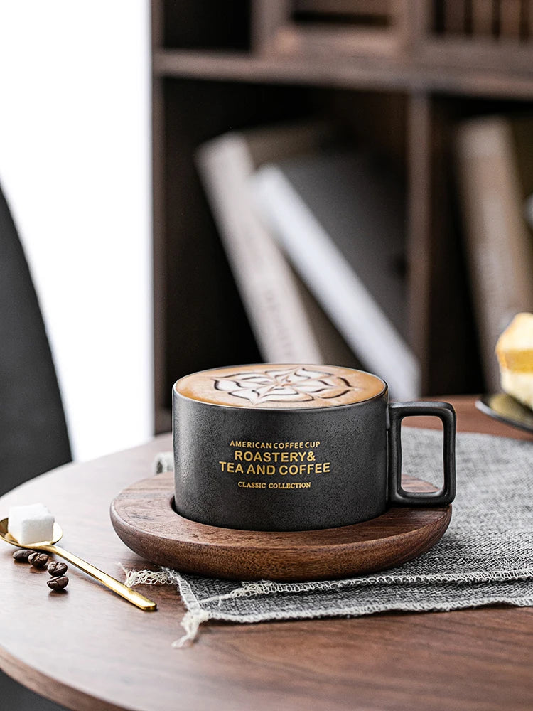 Tasse en Céramique avec Cuillère et Soucoupe Lettre Dorée 300ml