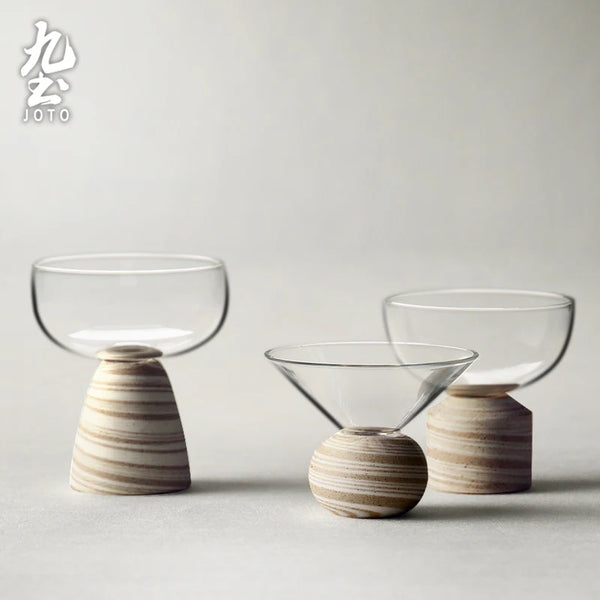 Set de Tasses en Verre avec Base en Bois Fait Main