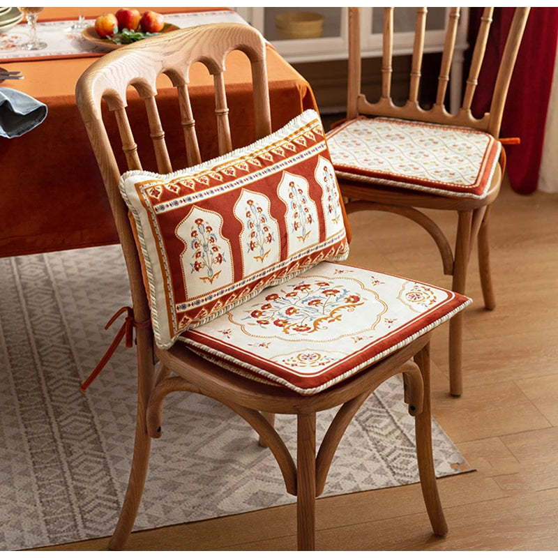 Housse de Coussin Lombaire Velours Rouge Brique Floral