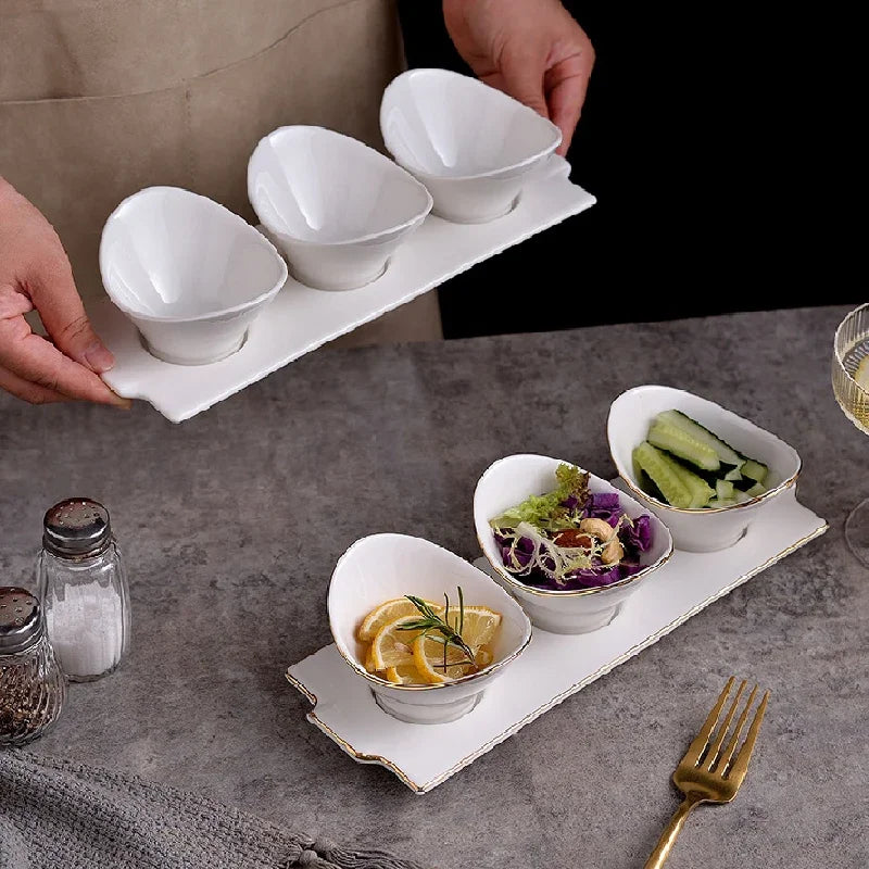 Ensemble Bols en Céramique Forme Lingot Blanc