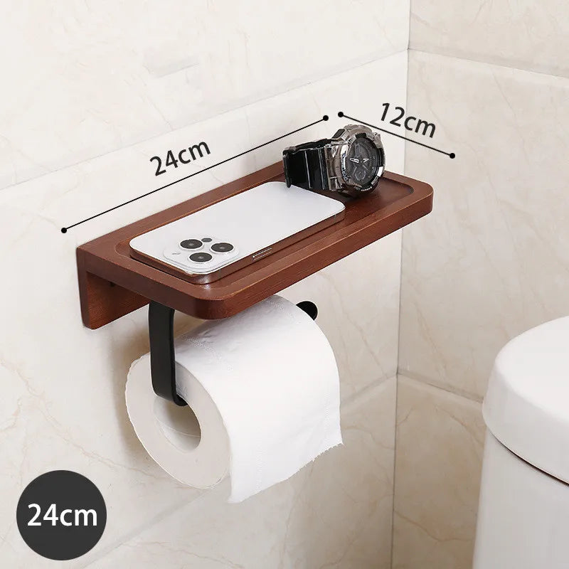 Porte-Papier Toilette Mural avec Étagère - Noir Mat