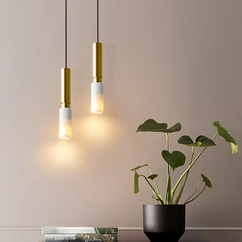 Suspension Tube Long Marbre Travertin Jaune Pierre Volcanique