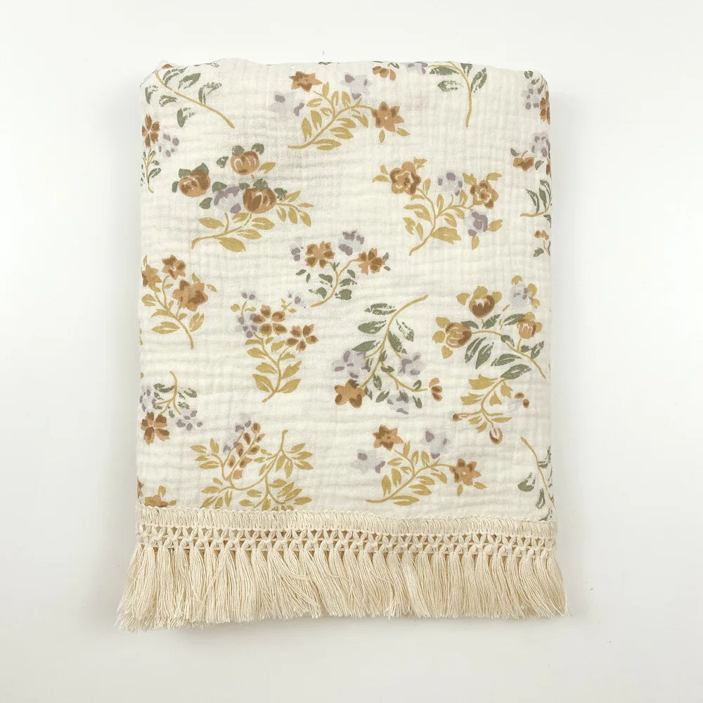 Couverture Bébé en Mousseline de Coton à Pompons