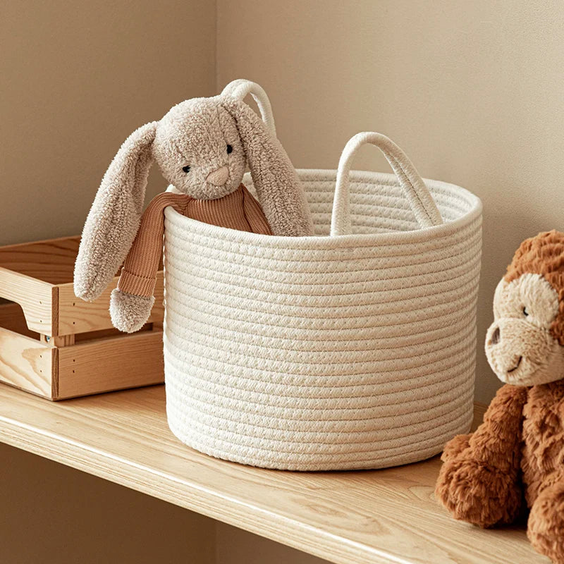 Panier à Linge Blanc en Corde de Coton Tressée