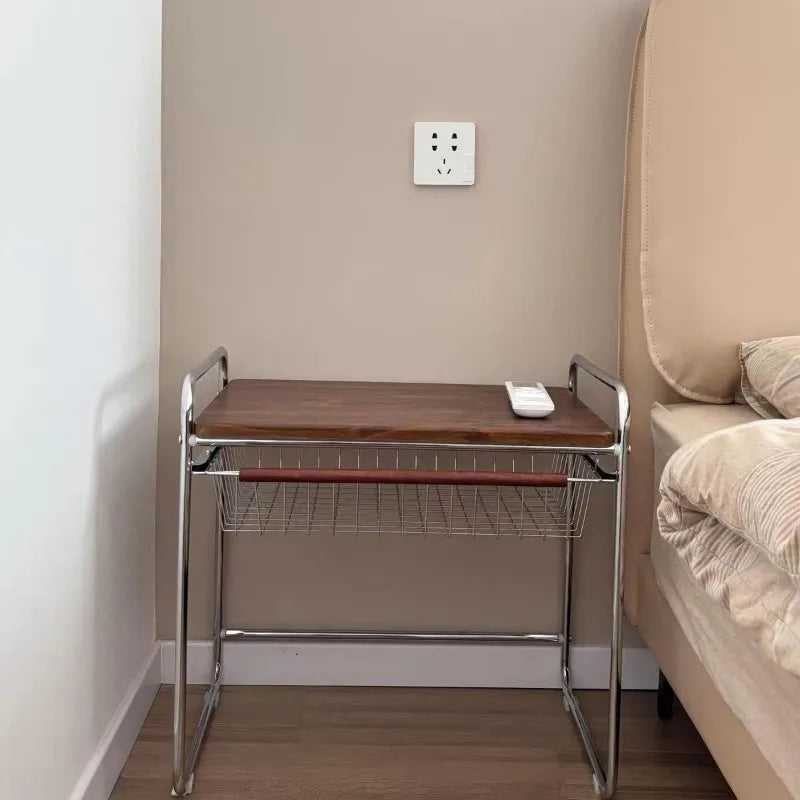 Cream Metal-Frame Side Table – Storage Coffee & Bedside Table