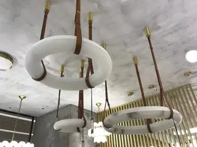 Suspension Ronde Cuir et Cuivre Marbre Espagnol Haut de Gamme