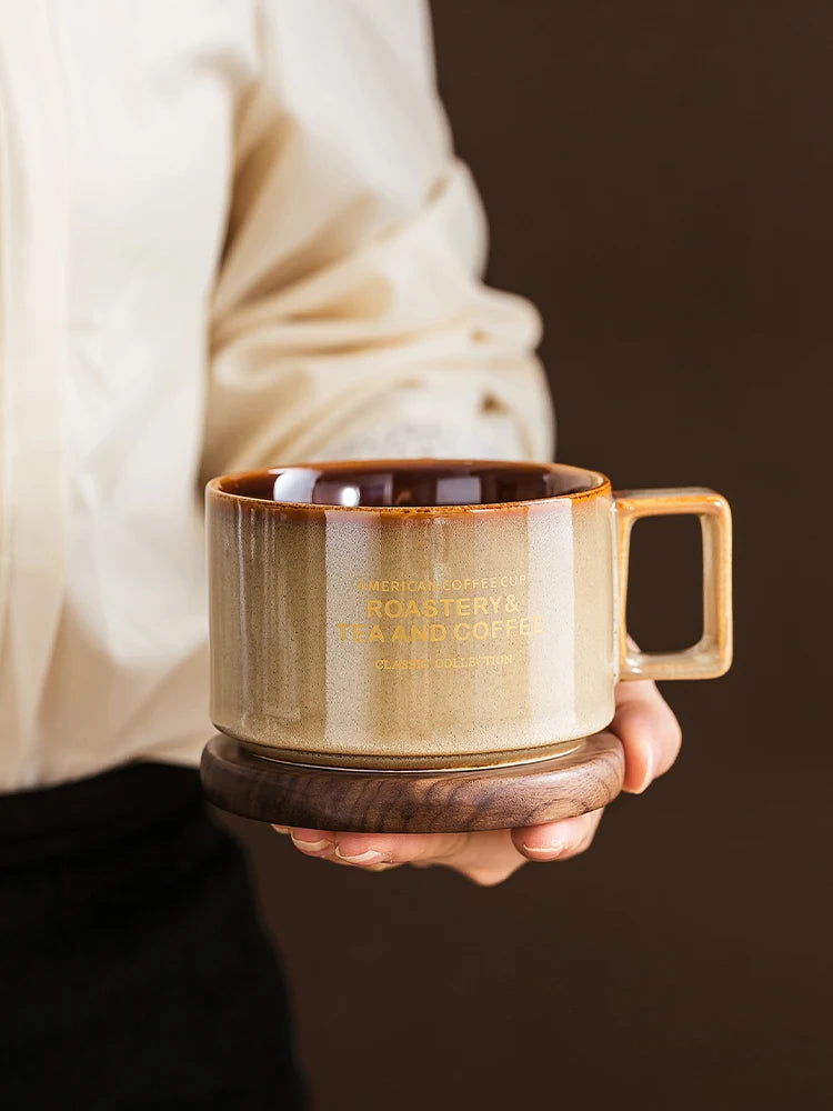 Tasse en Céramique avec Cuillère et Soucoupe Lettre Dorée 300ml