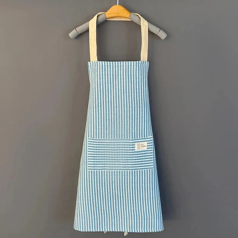 Tablier de Cuisine en Lin Rayé Sans Manches Ajustable