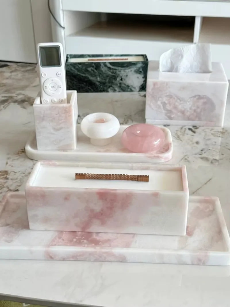 Bougeoir Rectangulaire en Marbre Rose - Fait Main