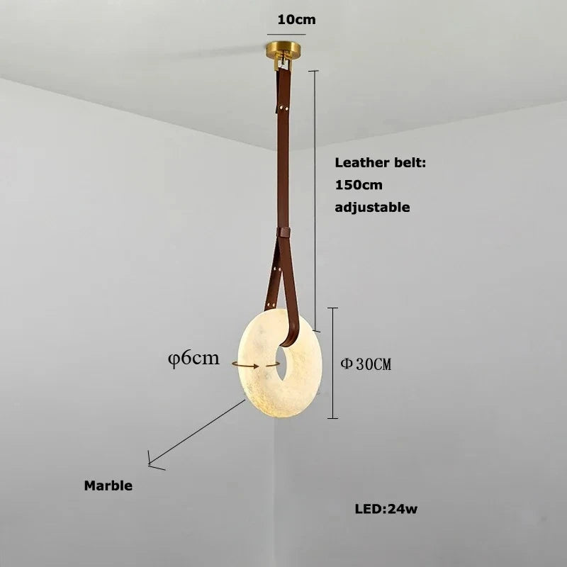 Suspension Ronde Cuir et Cuivre Marbre Espagnol Haut de Gamme