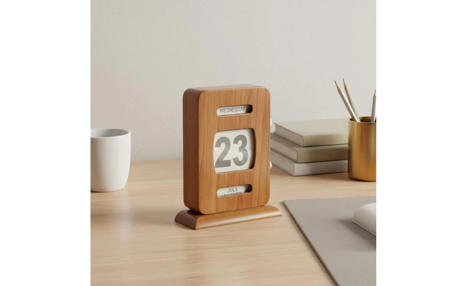 Calendrier Perpétuel Rétro Bois Réglable pour Bureau