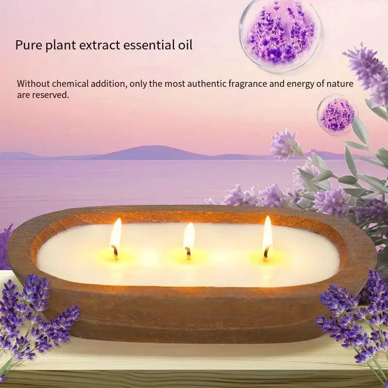 Bougie Parfumée Triple Mèche - Coupelle en Bois Naturel