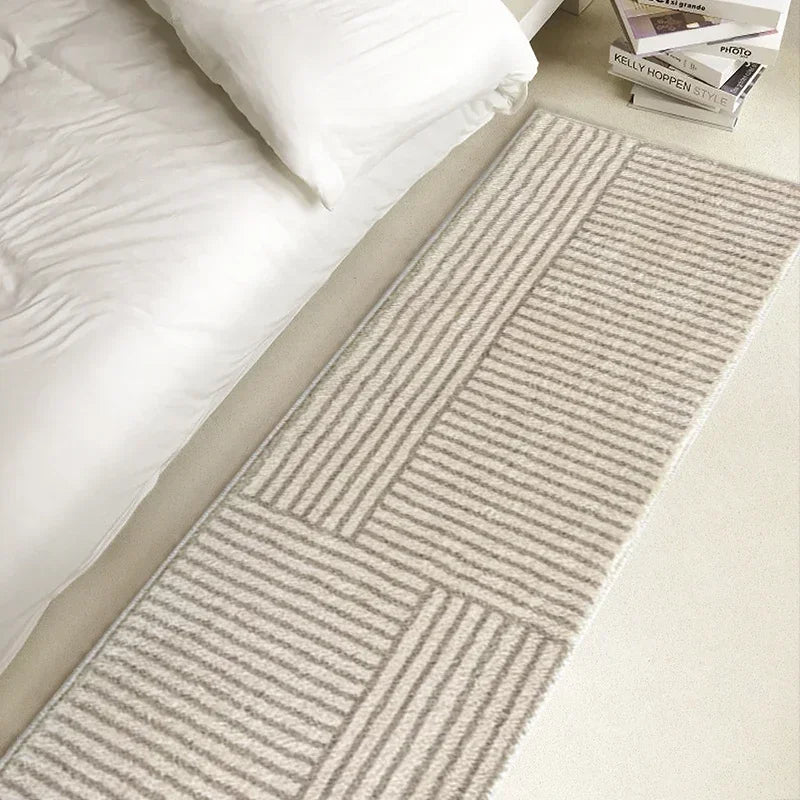 Tapis de Chevet Minimaliste à Rayures - Doux et Antidérapant