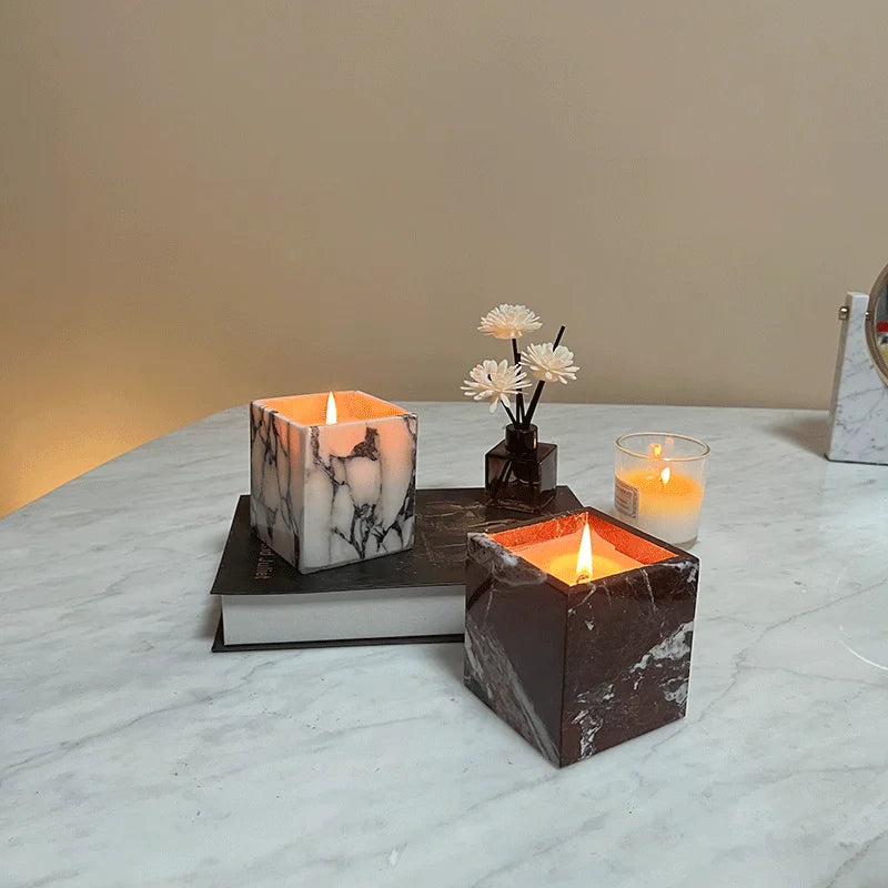 Bougeoir en Marbre Naturel Calacatta - Design Carré Sculpté