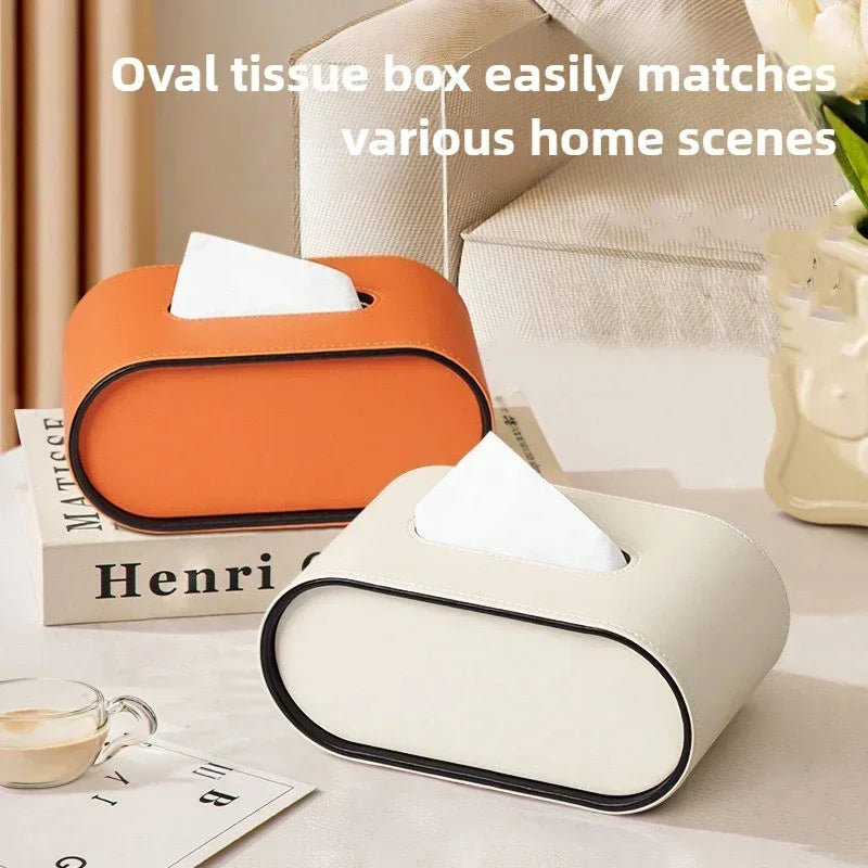 Boîte à Mouchoirs Ovale en Cuir Luxe Léger