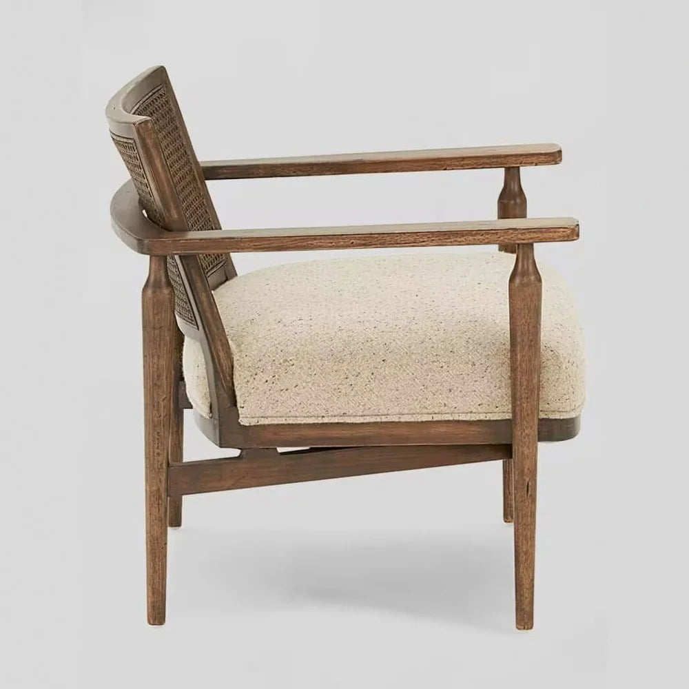 Wabi-Sabi Rattan Armchair – Vintage Wood & Cane Accent Chair