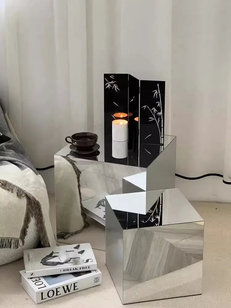 Square Mirror Side Table – Light Luxury Display Stand, 40x40x40cm
