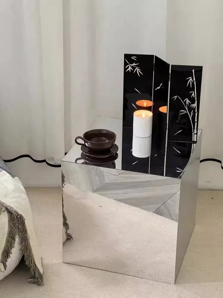Square Mirror Side Table – Light Luxury Display Stand, 40x40x40cm