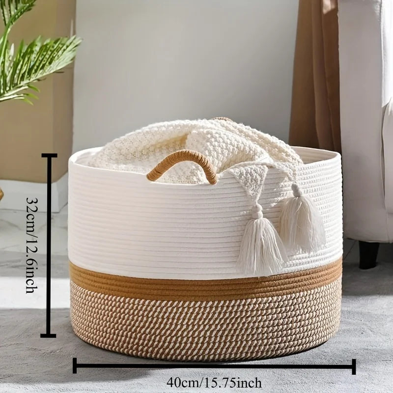 Grand Panier à Couvertures en Corde de Coton Tressée