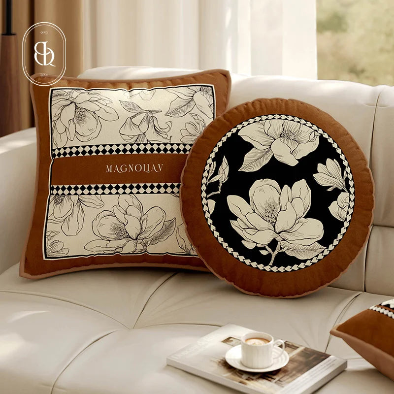 Housse de Coussin Florale Velours - Style Art Déco