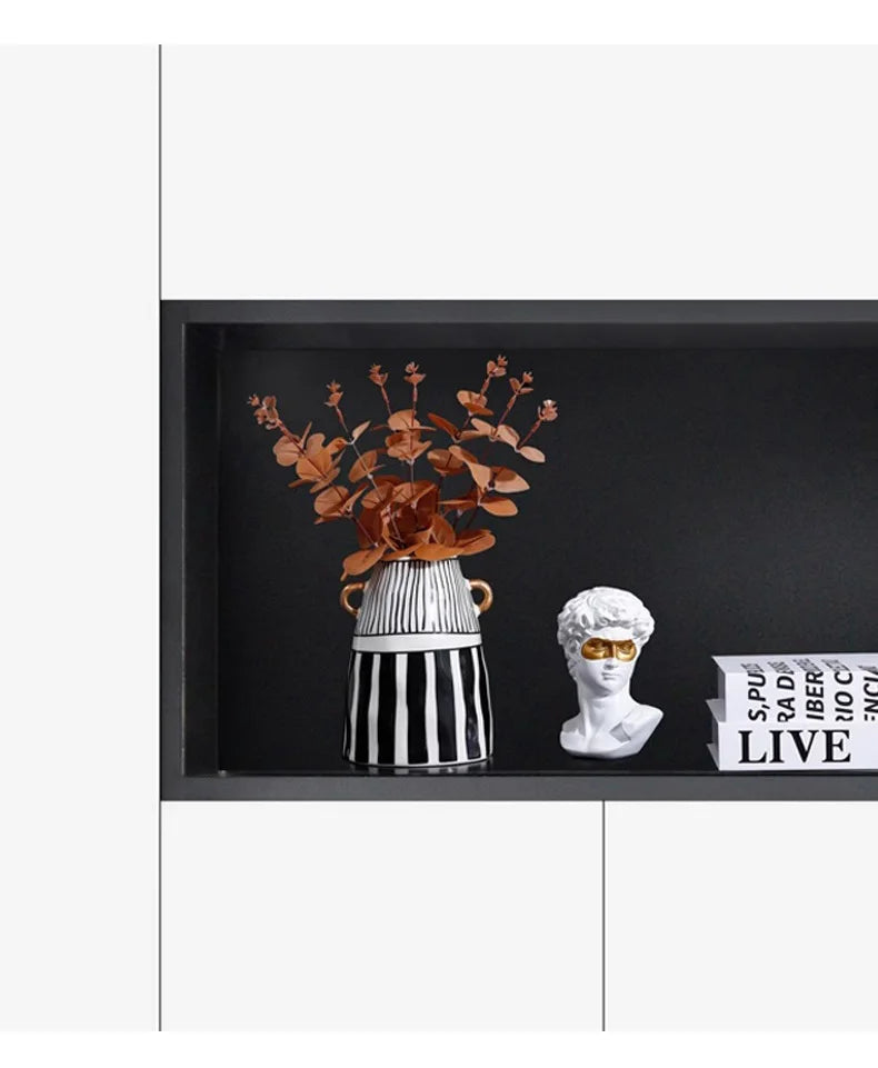 Vase Céramique Rayures Noir et Blanc pour Fleurs
