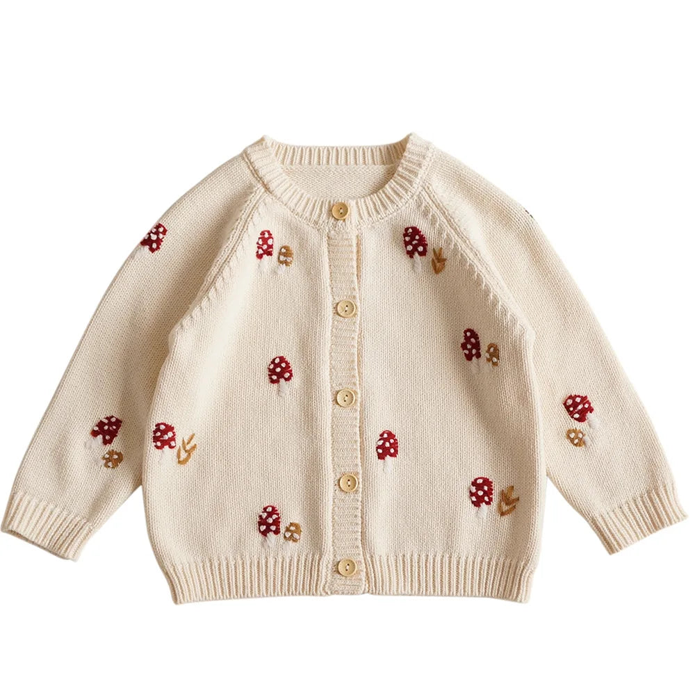 Cardigan Fille Brodé Motif Champignon