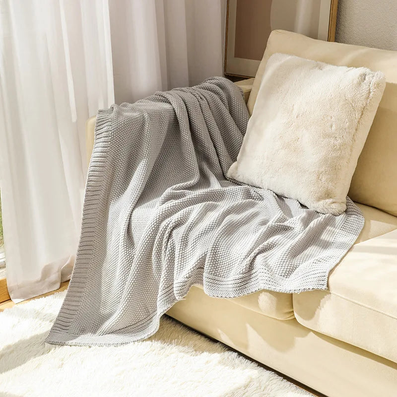 Jeté en Tricot Jacquard - Motif Carreaux Cosy