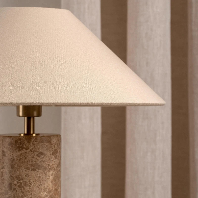 Lampe de Table Cylindrique - Base Marbre et Abat-Jour Tissu