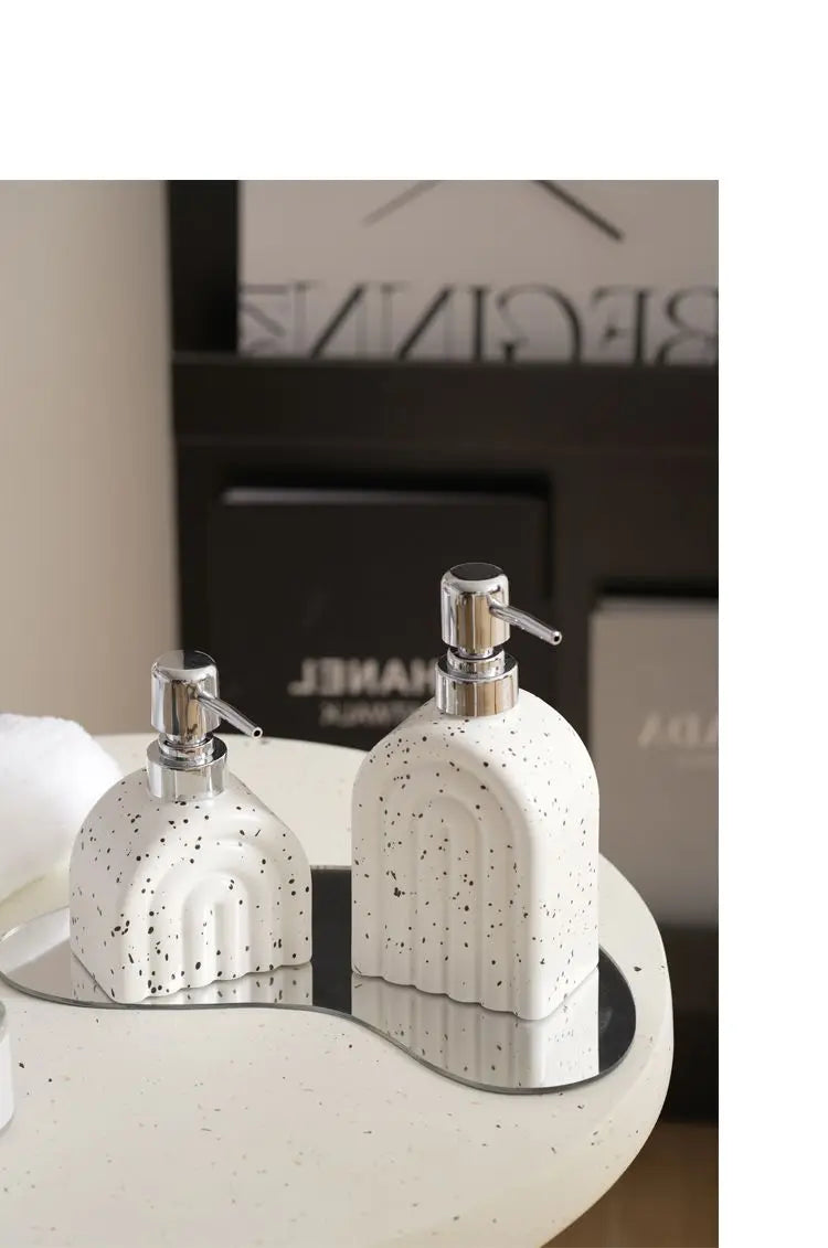 Distributeur de Savon Céramique Motif Encre Rayé