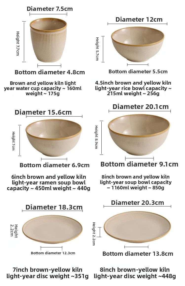 Service de Table Céramique Émaillée Jaune et Brun