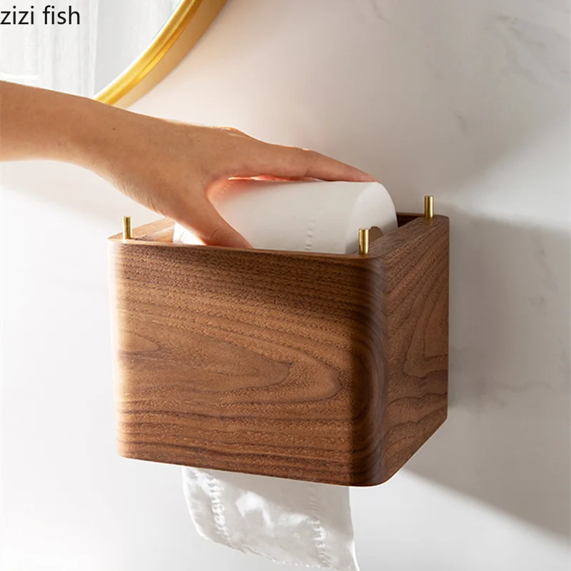 Distributeur de Papier Toilette Mural en Bois - Noyer