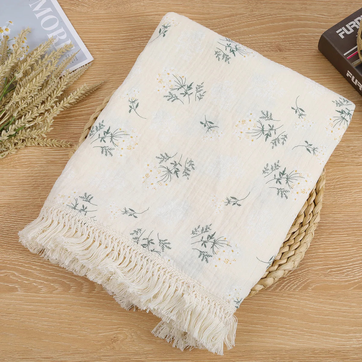 Couverture Bébé en Mousseline de Coton à Pompons