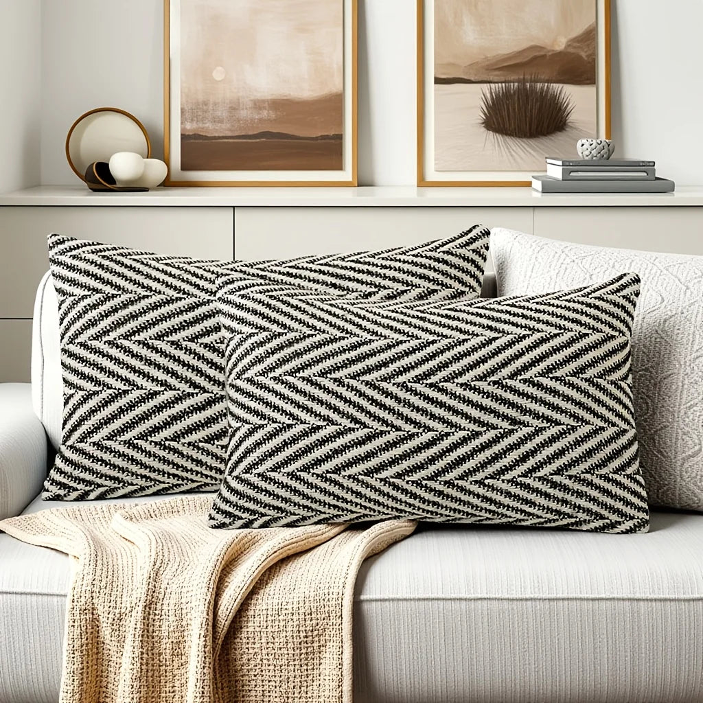 Housse de Coussin Pied-de-Poule - Noir et Blanc