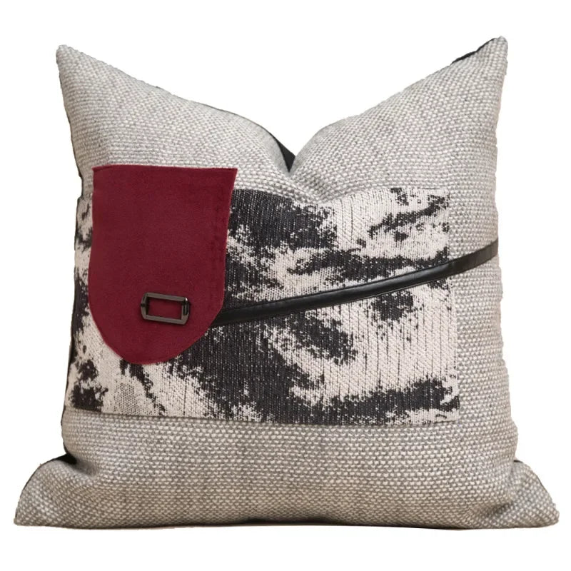 Housse de Coussin Encre de Chine Style Rouge et Gris