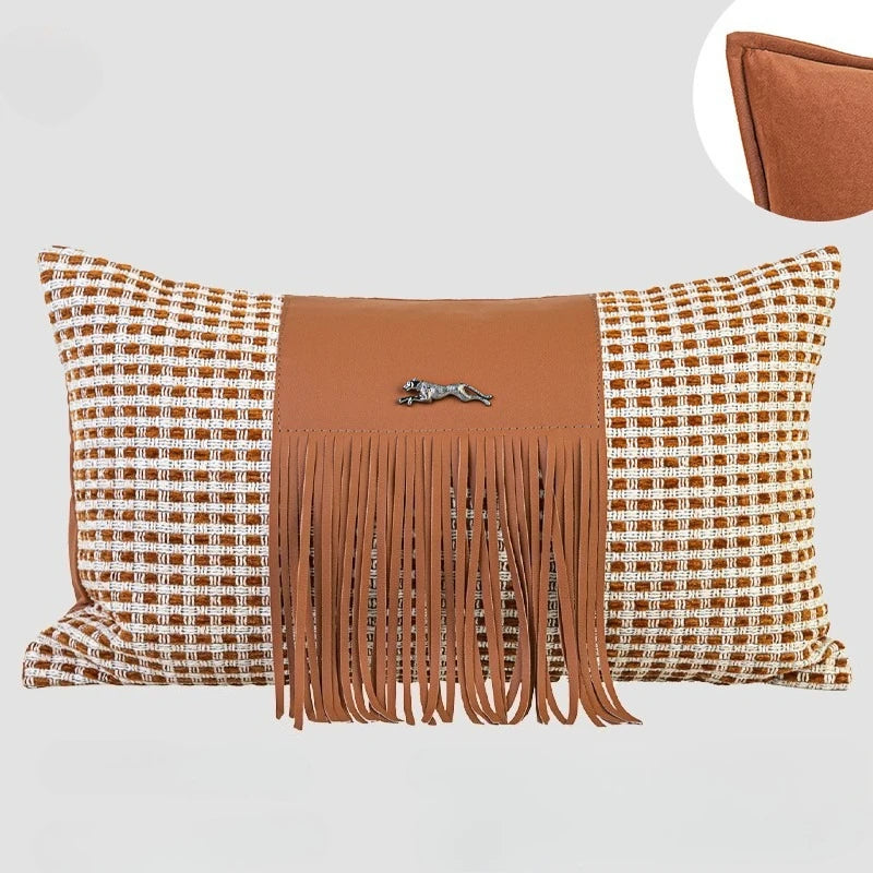 Housse de Coussin Cuir Orange Assemblage Waist