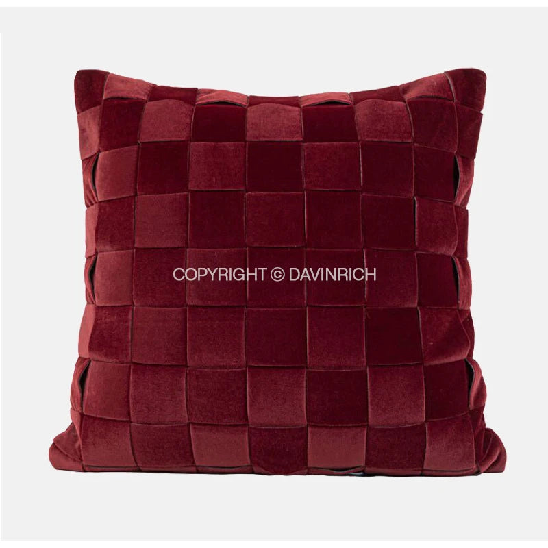 Housse de Coussin Velours Tissage Panier Luxe