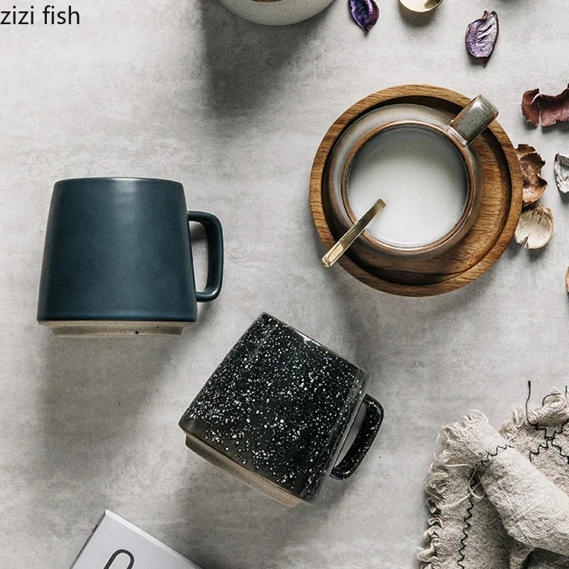 Tasse en Céramique Rétro avec Sous-Verre en Bois