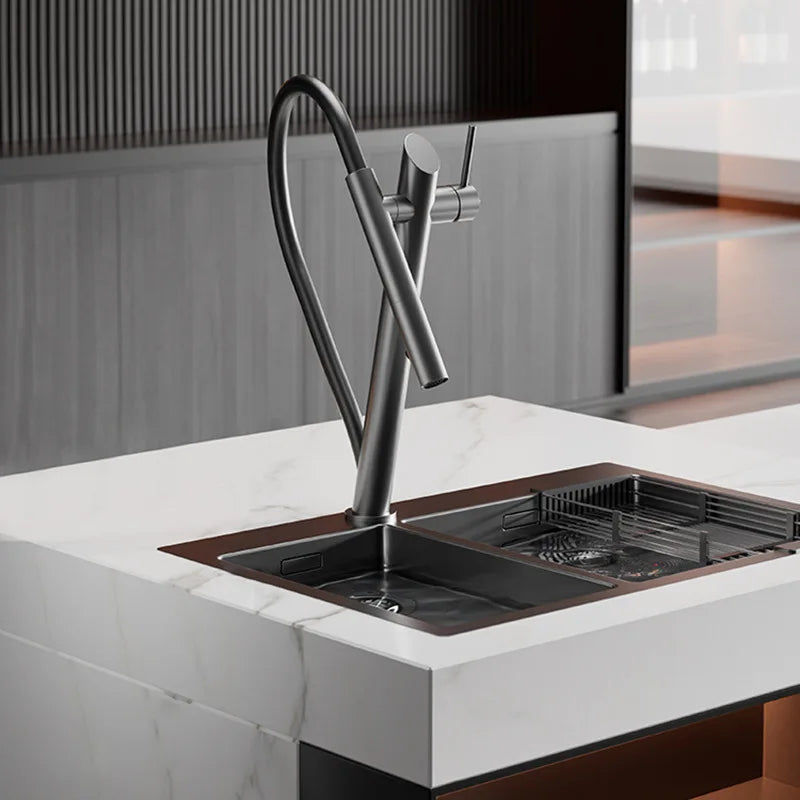 Robinet de Cuisine Magnétique Inox Noir et Rouge